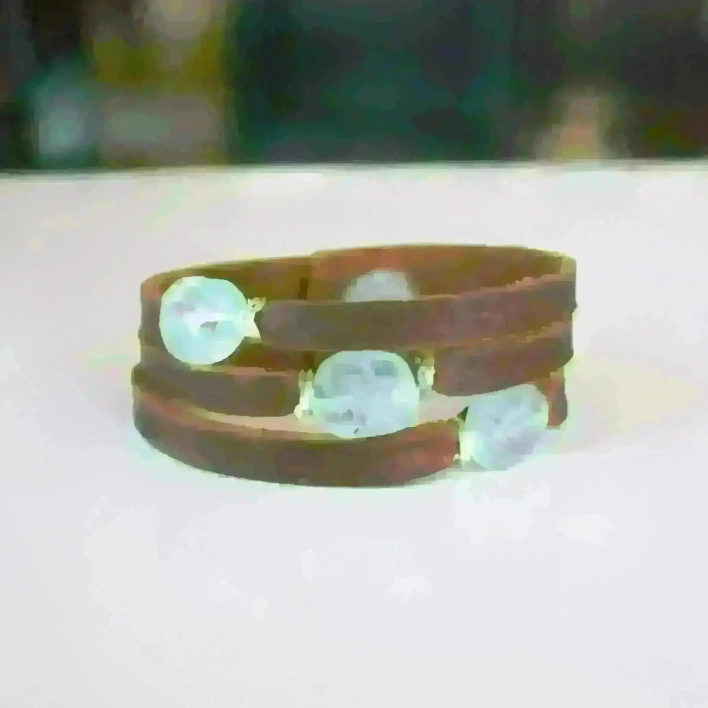 Liv & B Bracelet Aquamarine Mini Cinco Leather Wrap Bracelet Brown