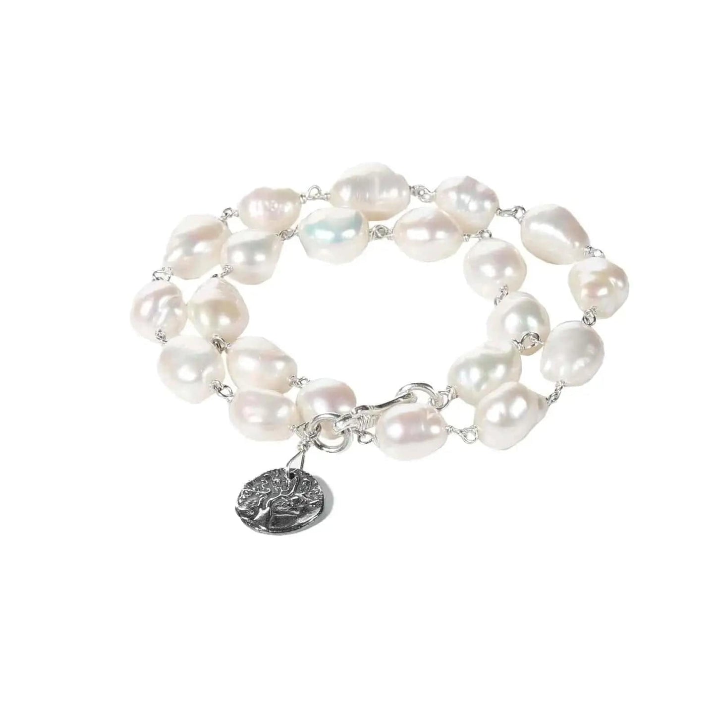 Liv & B Designs Bracelet white Double Wrap Sterling Silver Pearl Bracelet