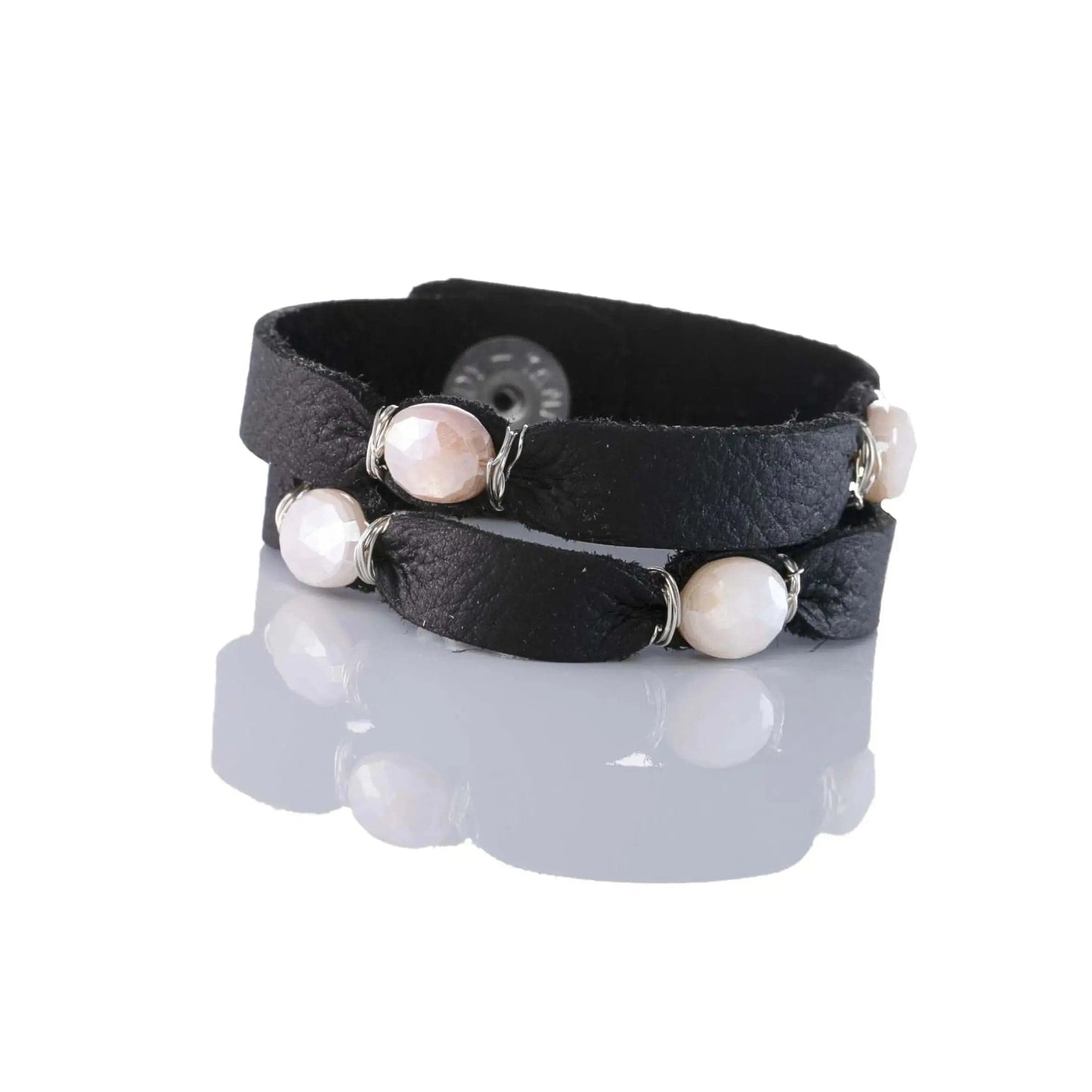 Liv & B Leather black moonstone Mini Cinco Leather Wrap Bracelet Black