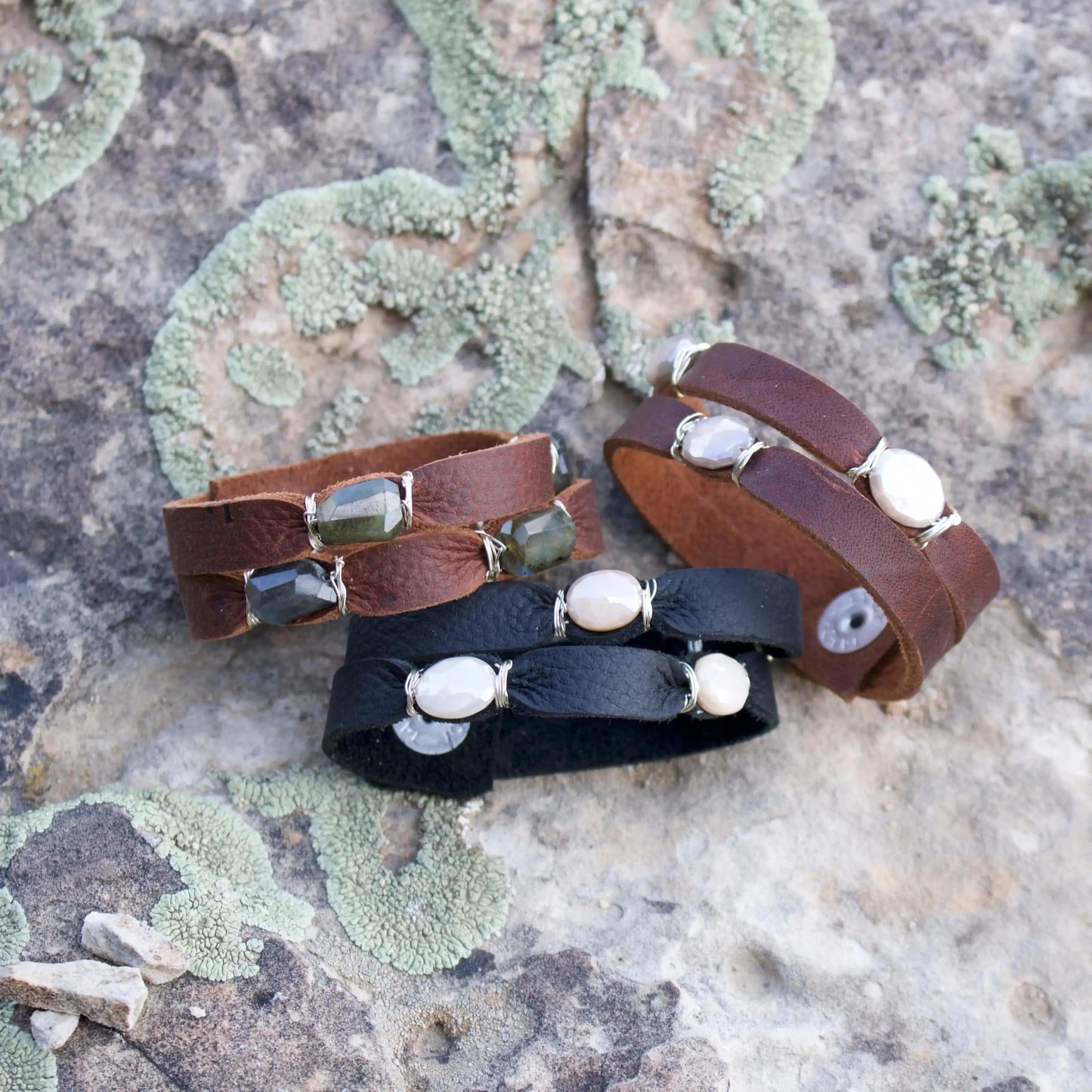 Liv & B Leather Mini Cinco Leather Wrap Bracelet Black