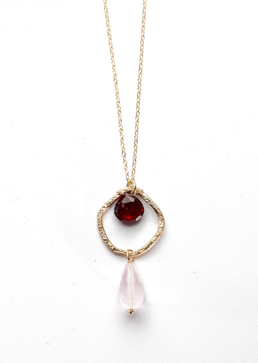 Liv & B Necklaces Garnet and Rose Quartz 14K Gold fill Necklace