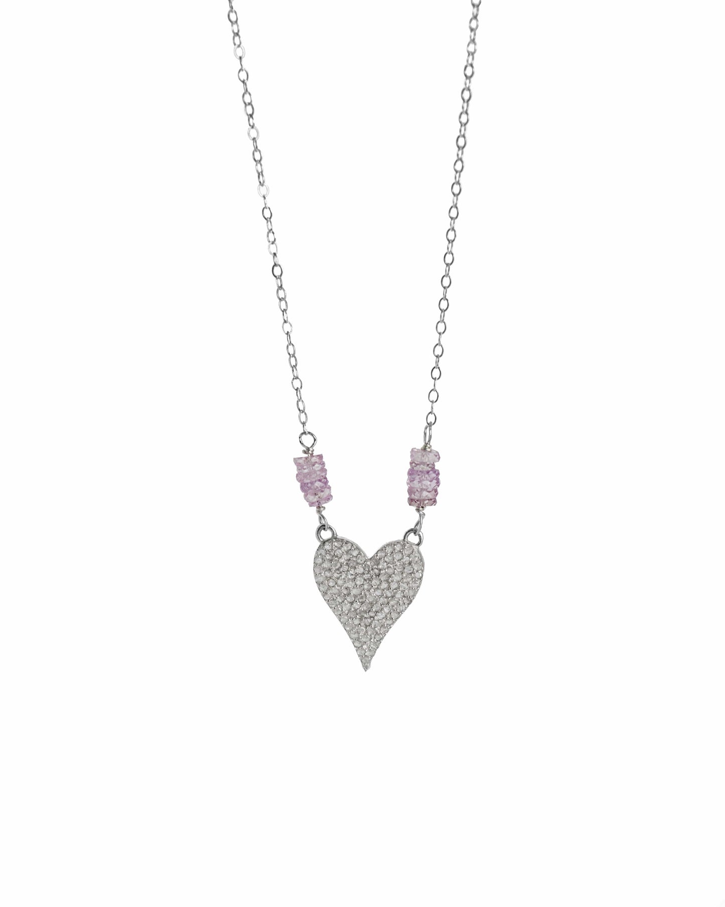 Liv & B Pave Diamond and Pink Sapphire Heart Necklace