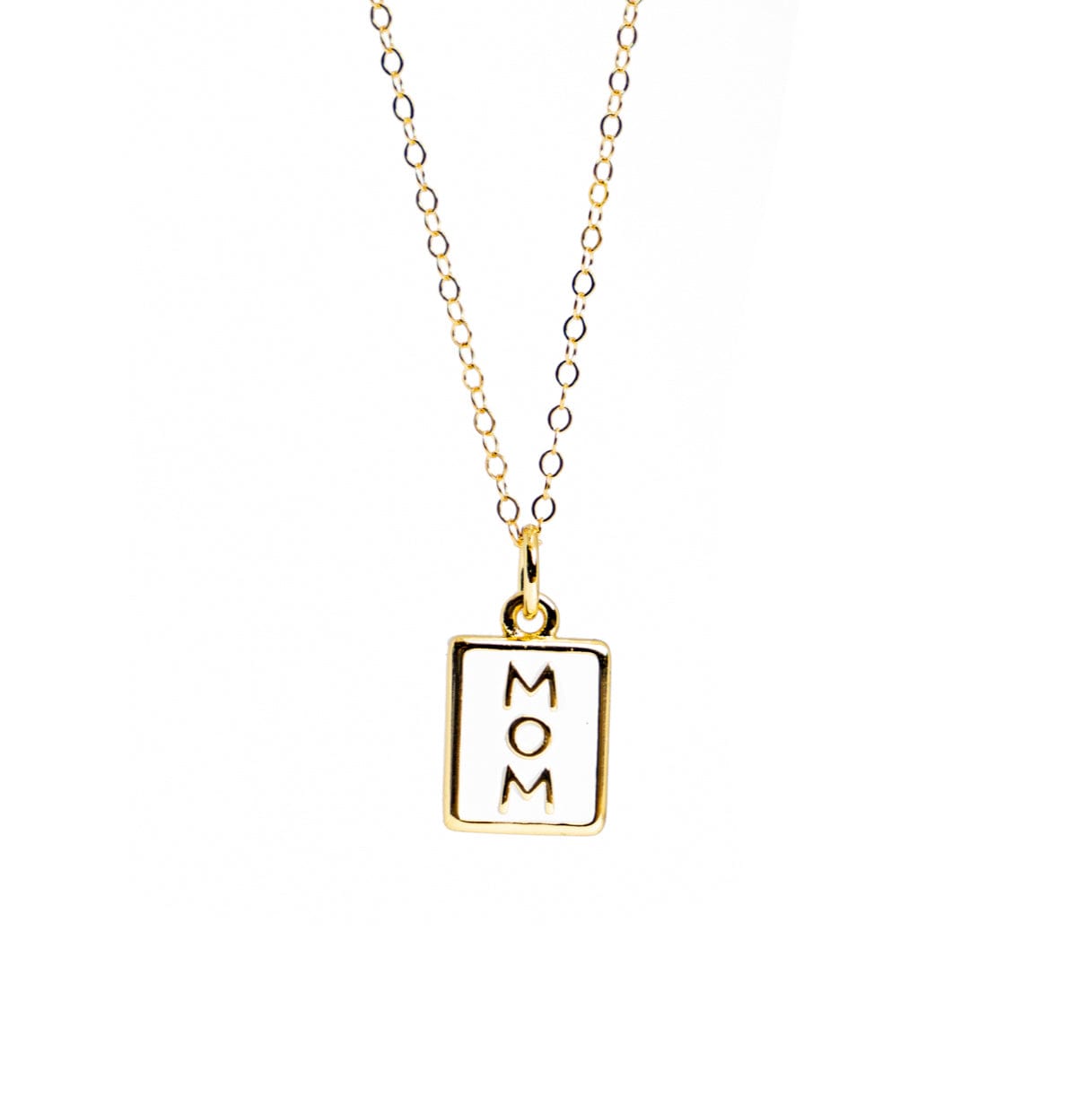 Liv & B Rectangular White Enamel Mom Necklace