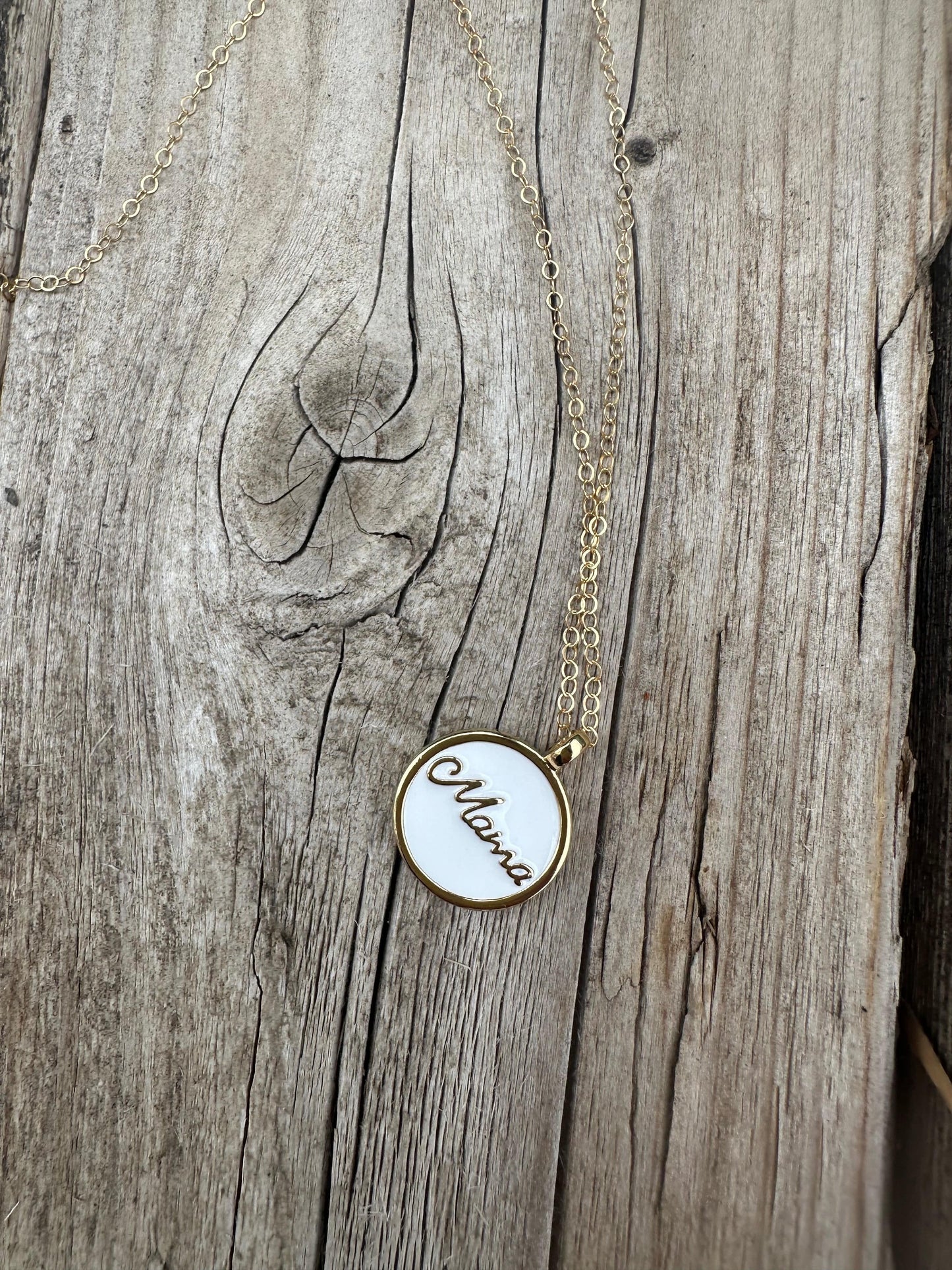 Liv & B White Enamel Mom Necklace