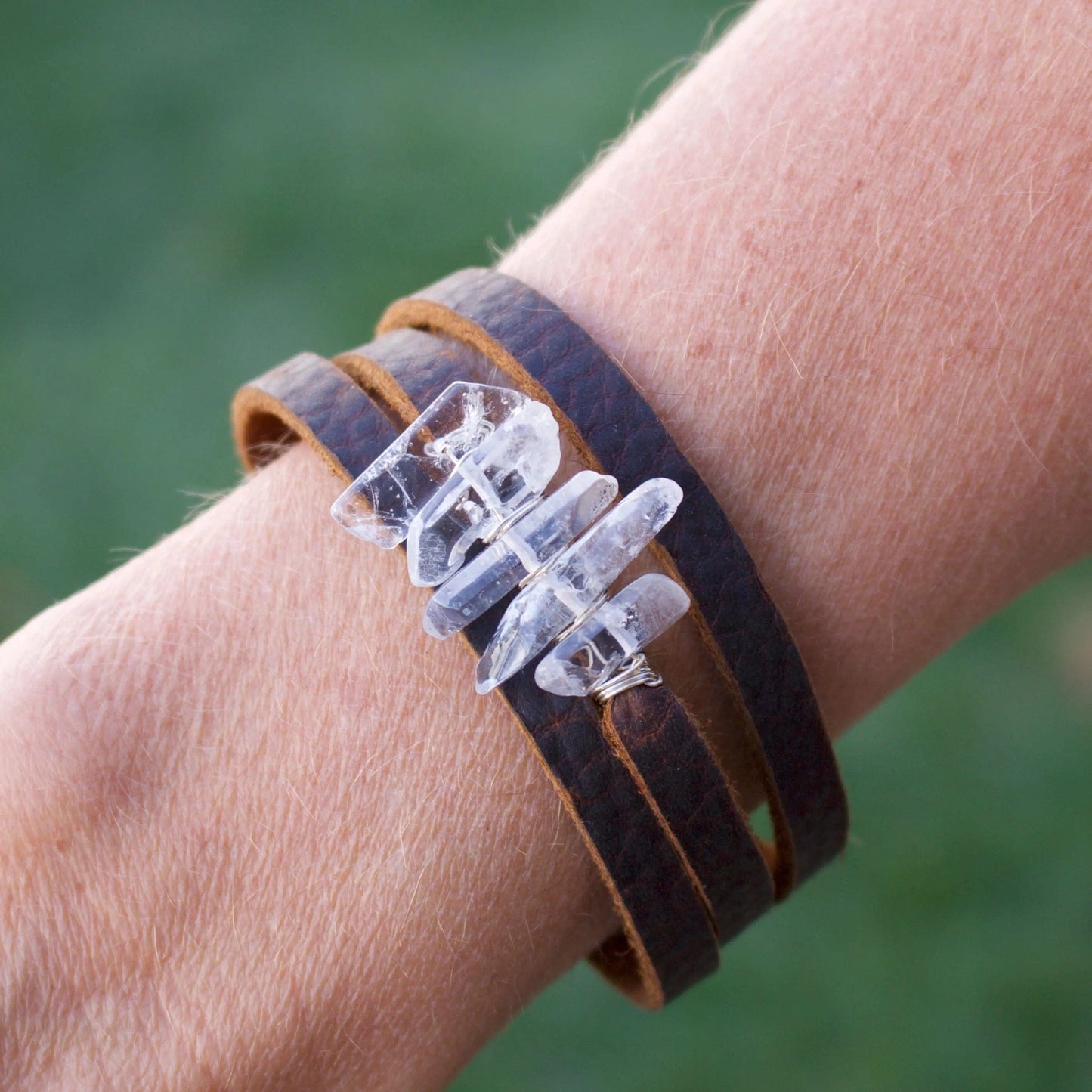 Athena Quartz Crystal Leather bracelet Liv and B Designs