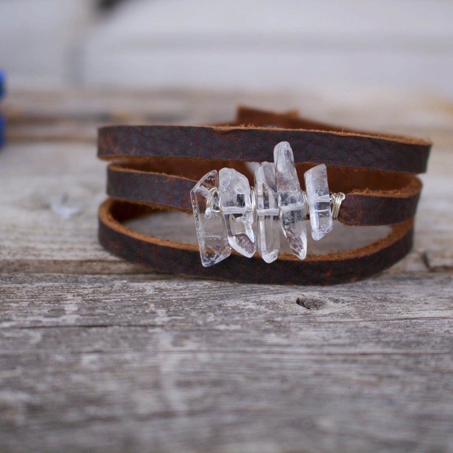 Athena Quartz Crystal Leather bracelet Liv and B Designs