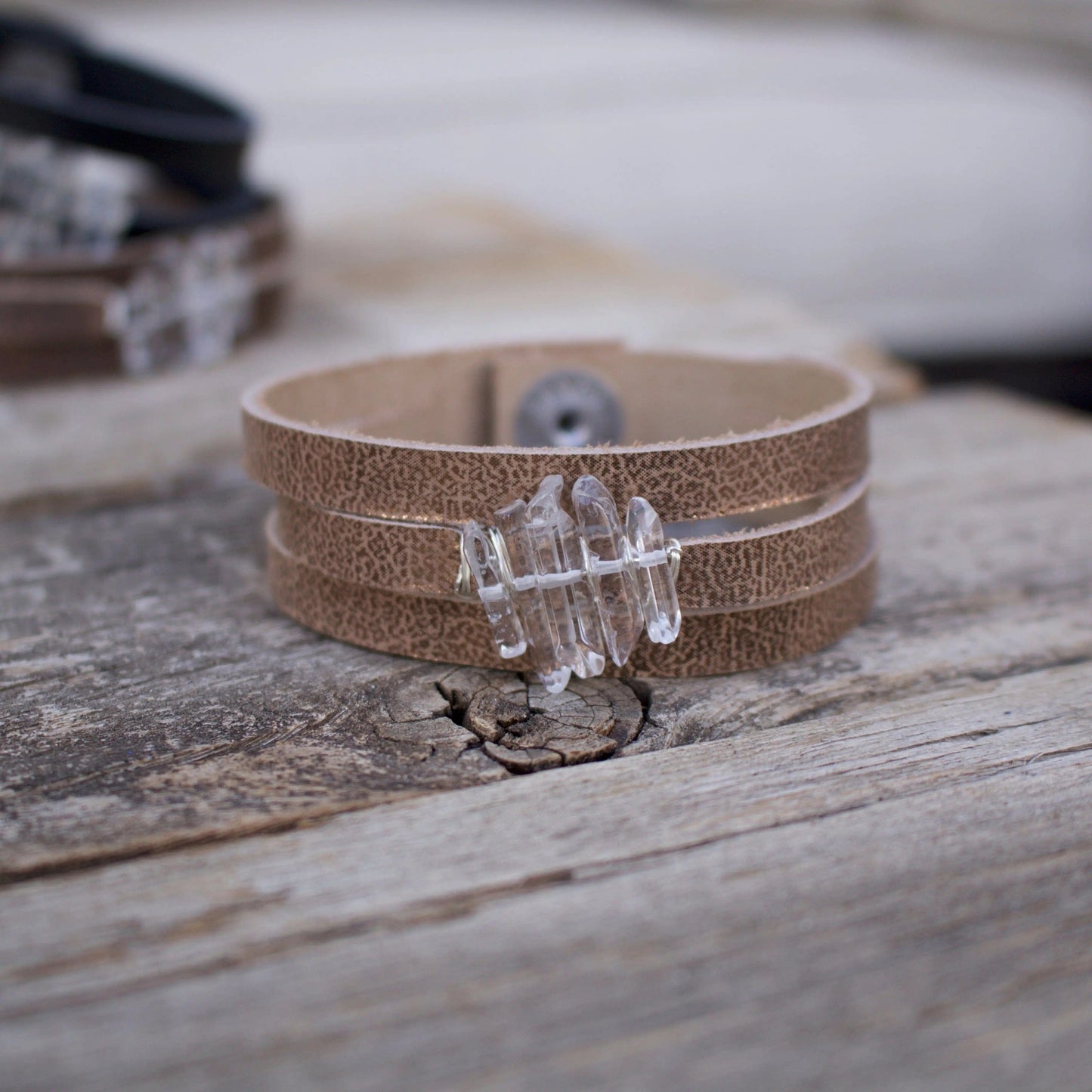 Athena Quartz Crystal Leather bracelet Liv and B Designs