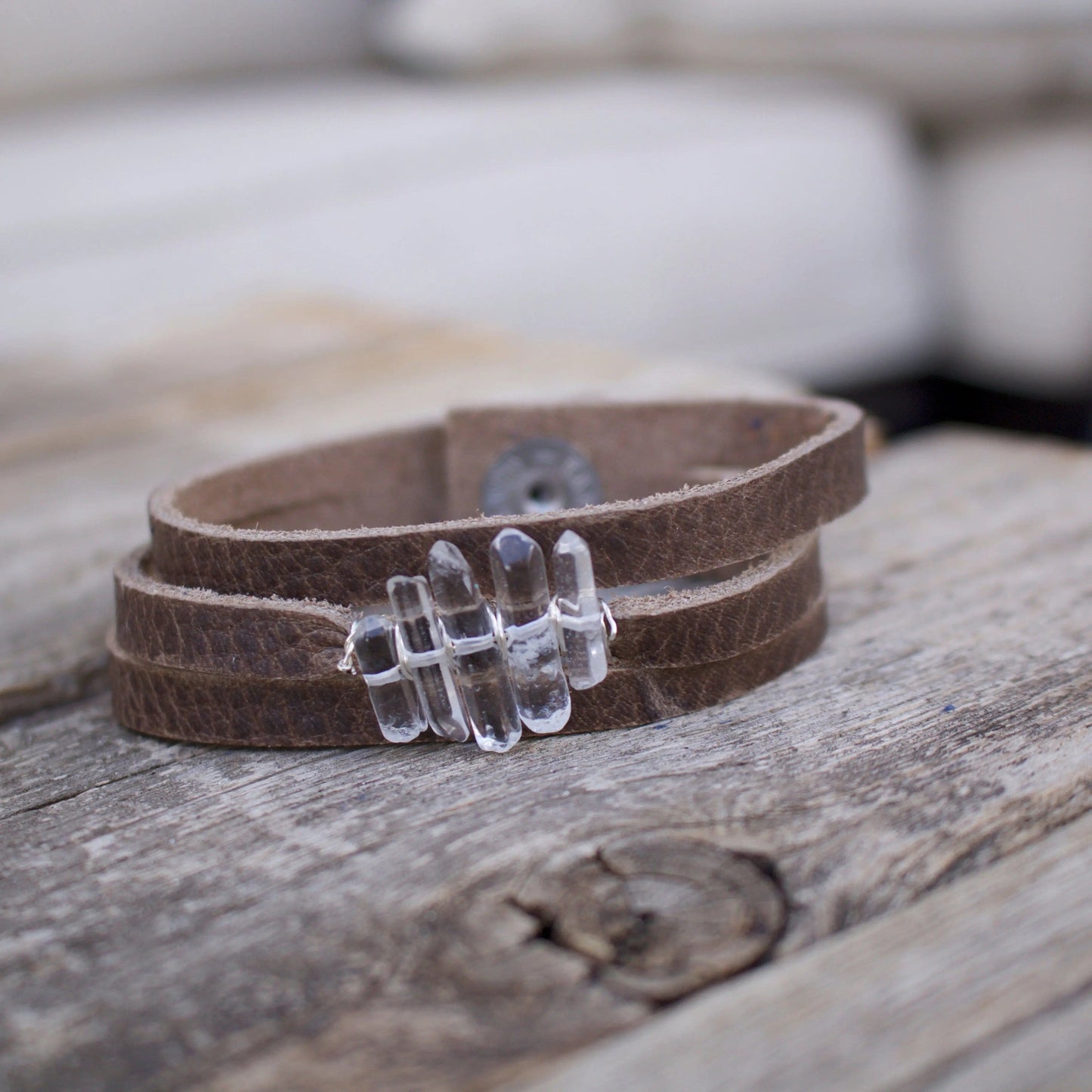 Athena Quartz Crystal Leather bracelet Liv and B Designs