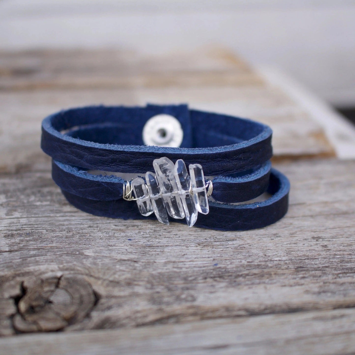 Athena Quartz Crystal Leather bracelet Liv and B Designs
