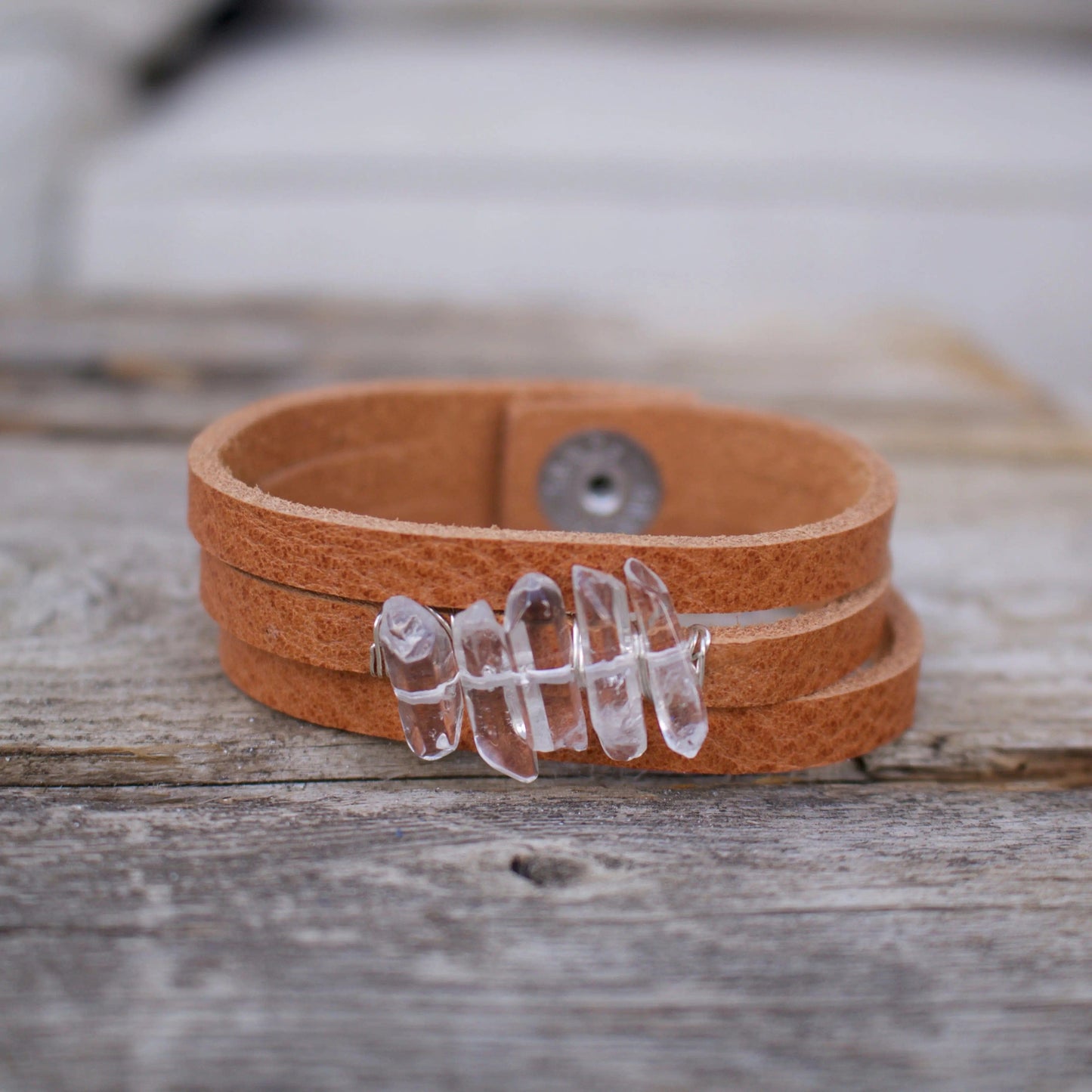 Athena Quartz Crystal Leather bracelet Liv and B Designs