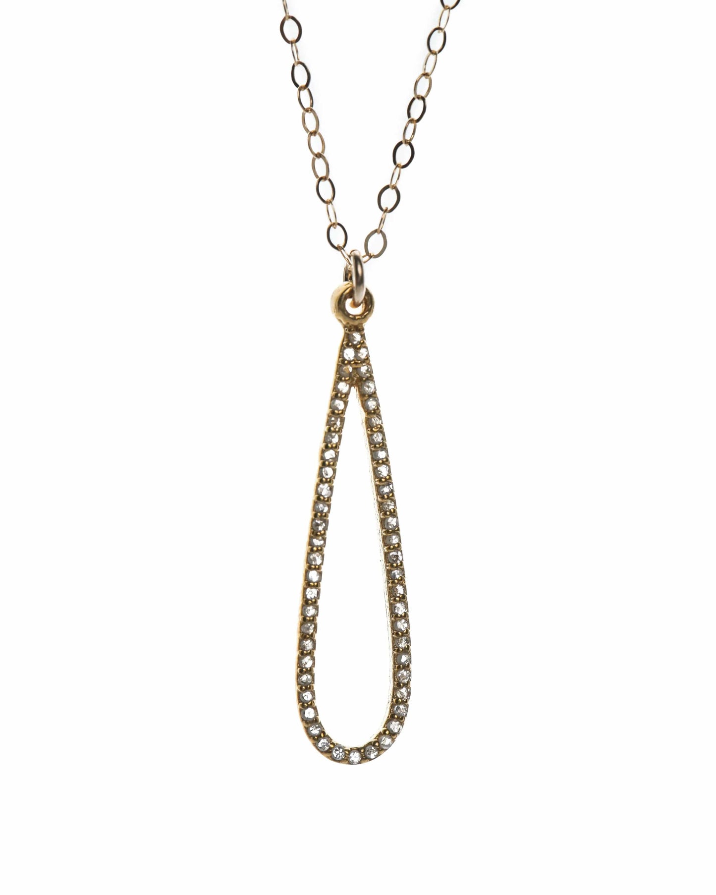 Diamond Pave Long Teardrop Necklace Liv and B Designs