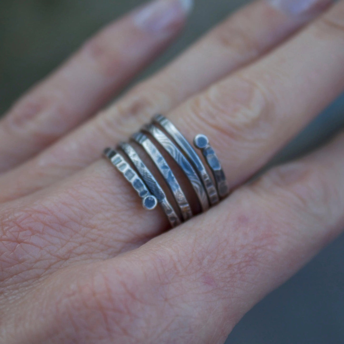 Silver Adjustable Spiral Textured Ring Liv & B Designs