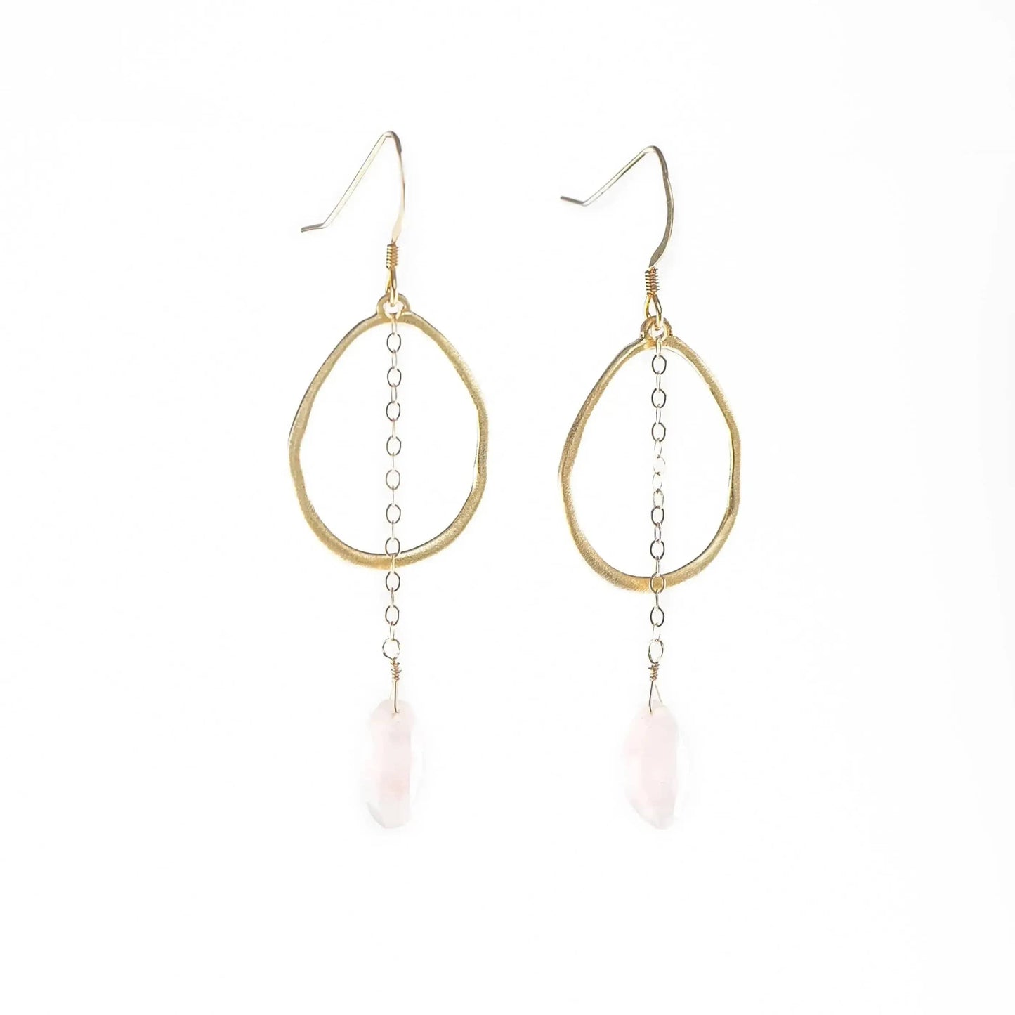 Rose Quartz gold hoops Liv & B Designs