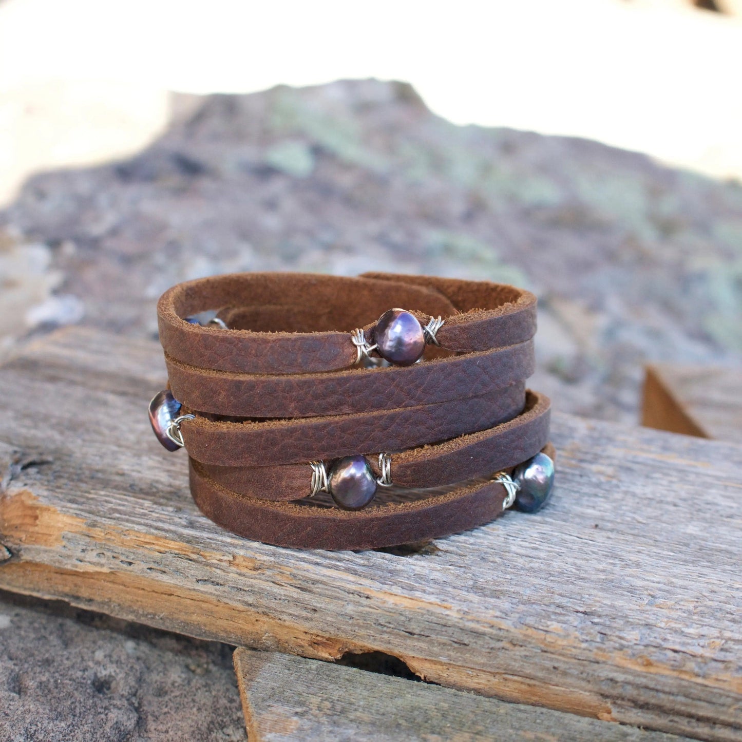 Cinco Leather Wrap Bracelet Brown Liv & B