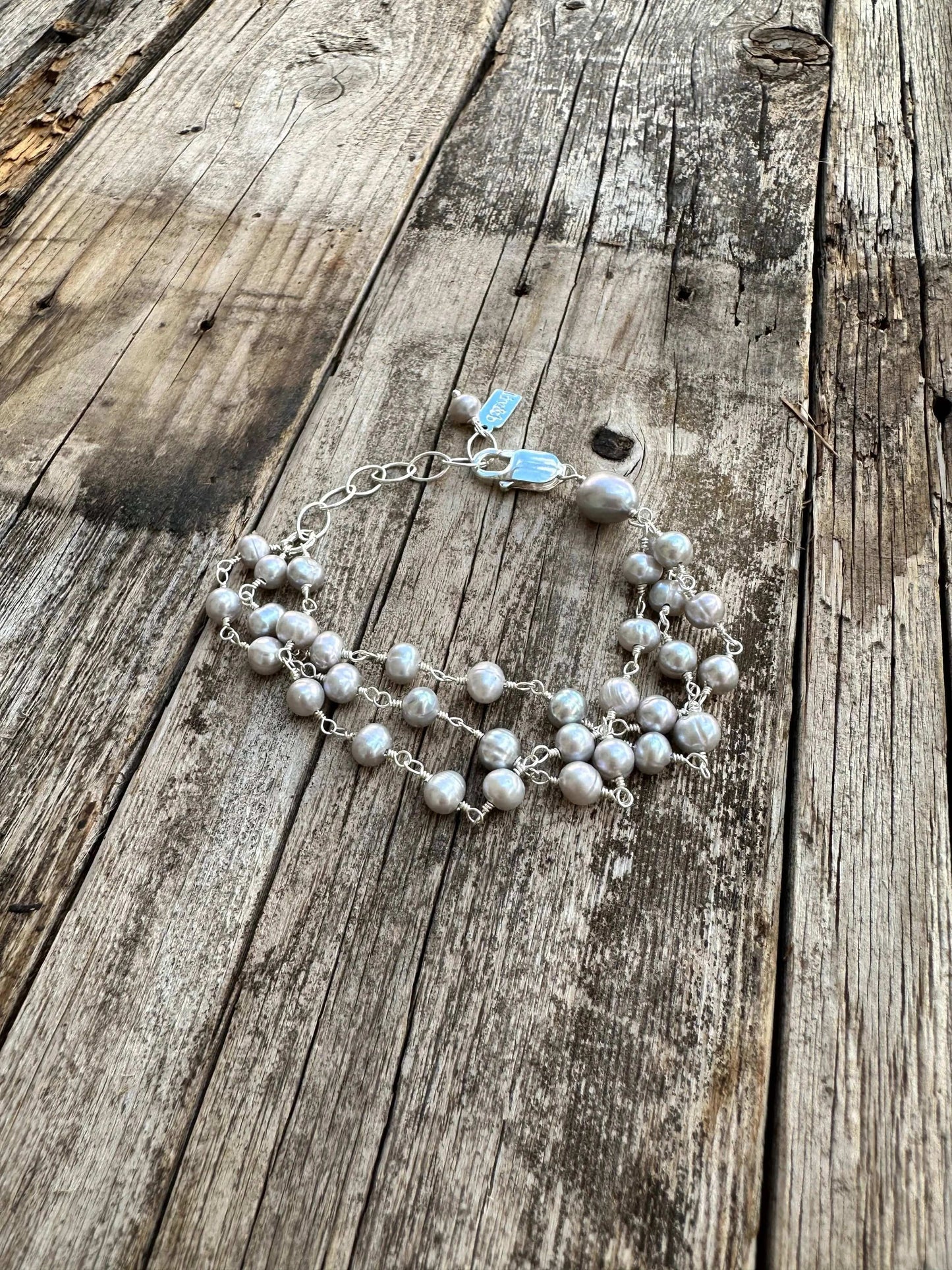Triple Row Grey Pearl Bracelet Liv & B