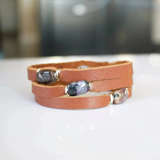Liv & B Bracelet Mini Cinco Leather Wrap Bracelet Brown