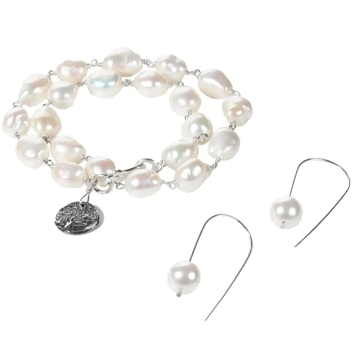 Liv & B Designs Bracelet Double Wrap Sterling Silver Pearl Bracelet