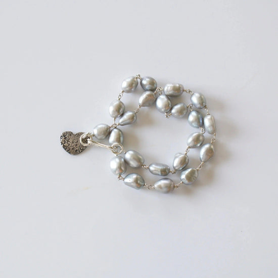 Liv & B Designs Bracelet Light Grey Double Wrap Sterling Silver Pearl Bracelet