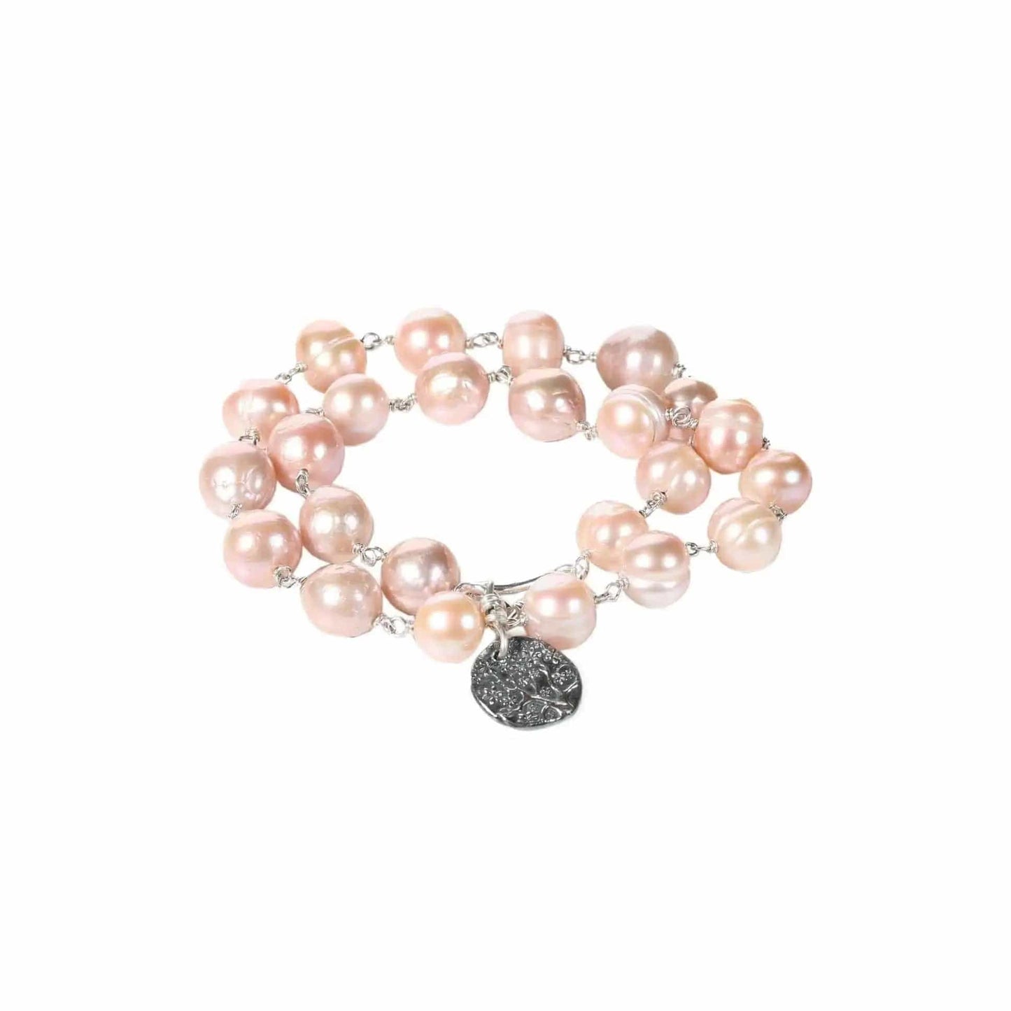 Liv & B Designs Bracelet pink Double Wrap Sterling Silver Pearl Bracelet