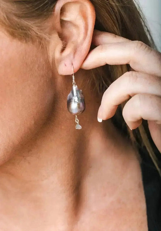 Liv & B Designs Earrings Baroque Pearl and Diamond Earrings