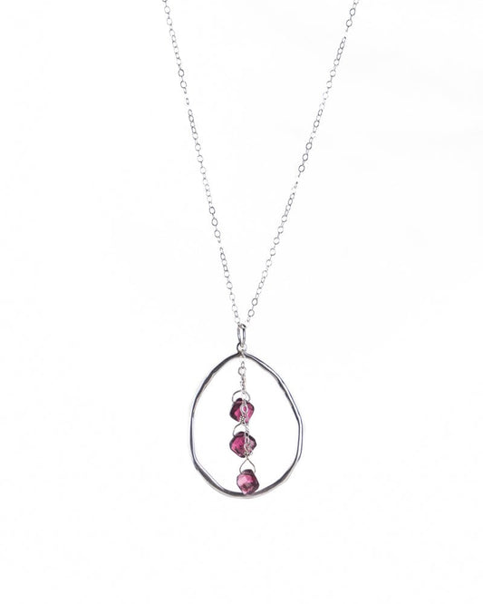 Large Sterling Silver Oval Garnet Necklace Liv & B Designs
