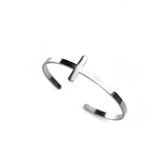 Sterling Silver Cross Side Cuff Bracelet Liv & B Designs