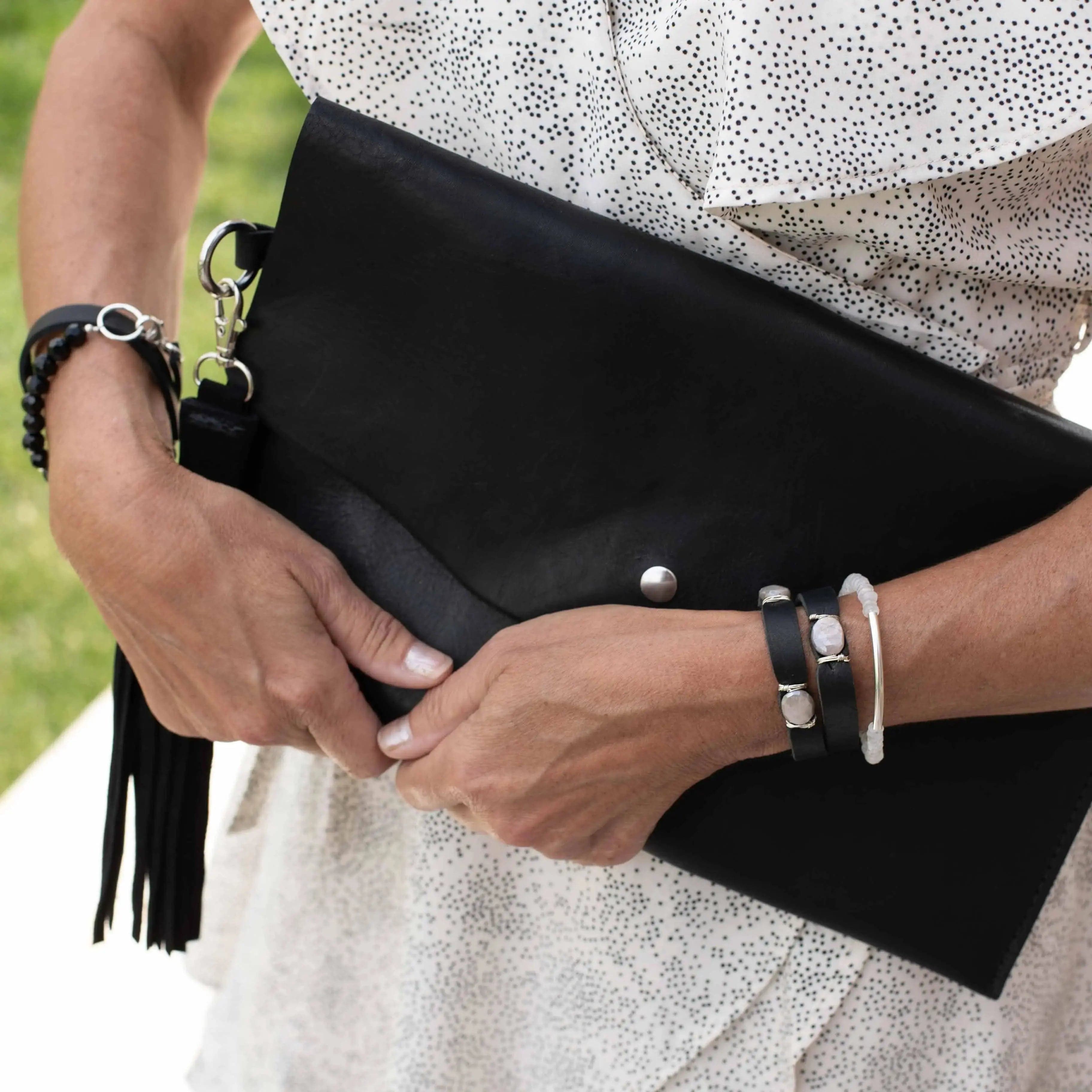 Double Leather Wrap Bullet Bracelet Liv & B Designs Black