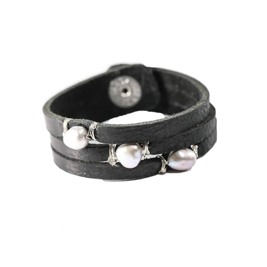 Liv & B Leather Mini Cinco Leather Wrap Bracelet Black