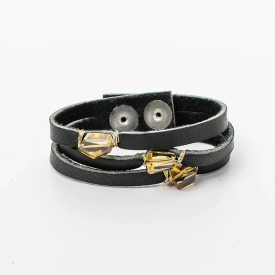 Liv & B Leather Mini Cinco Leather Wrap Bracelet Black