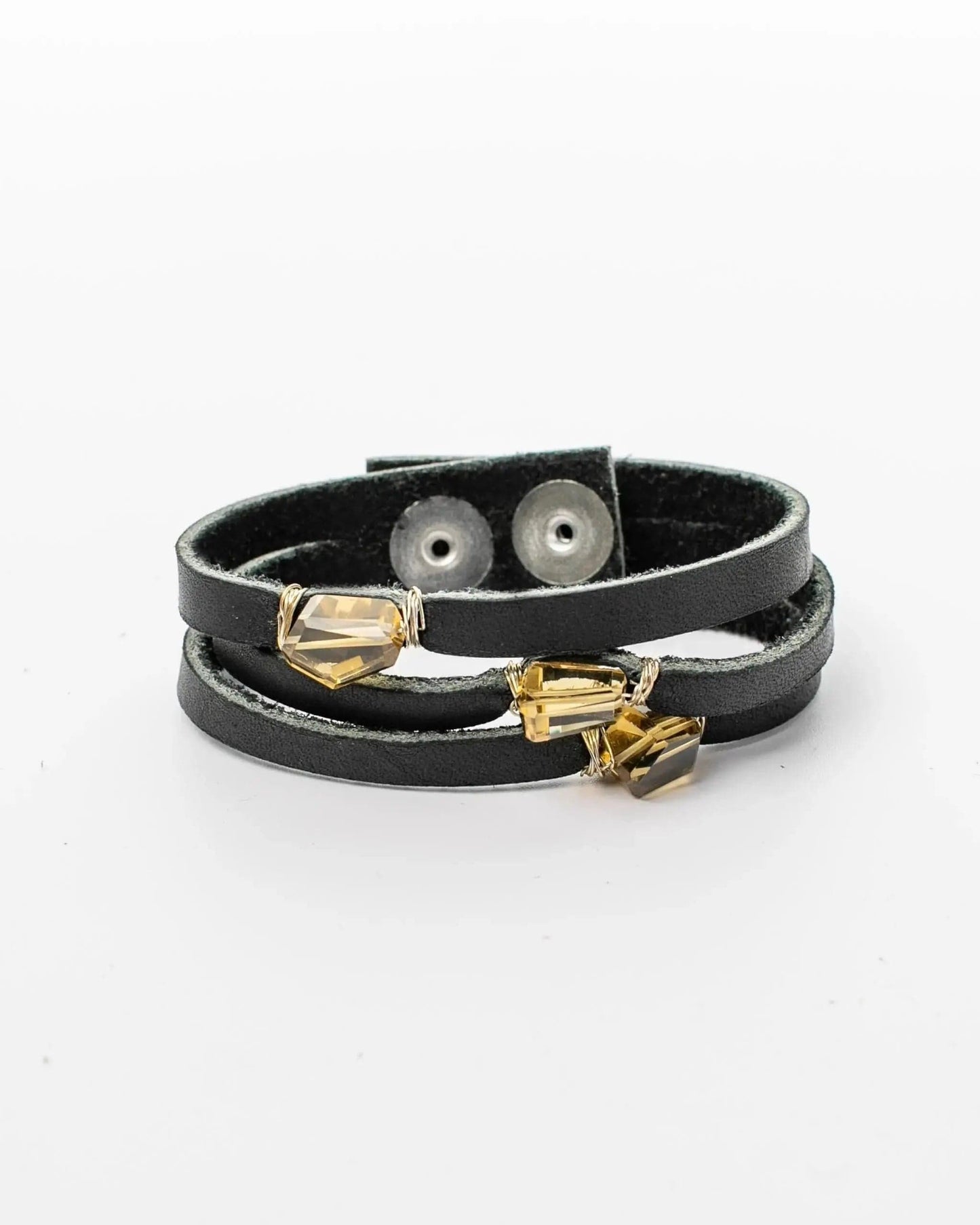 Liv & B Leather Mini Cinco Leather Wrap Bracelet Black