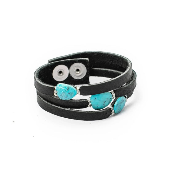 Liv & B Leather Mini Cinco Leather Wrap Bracelet Black