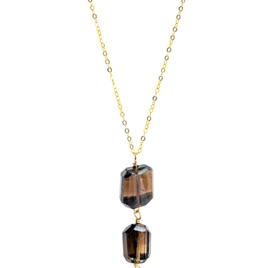 Liv & B Necklace Smokey Quartz Triple Chunk Gemstone Necklace