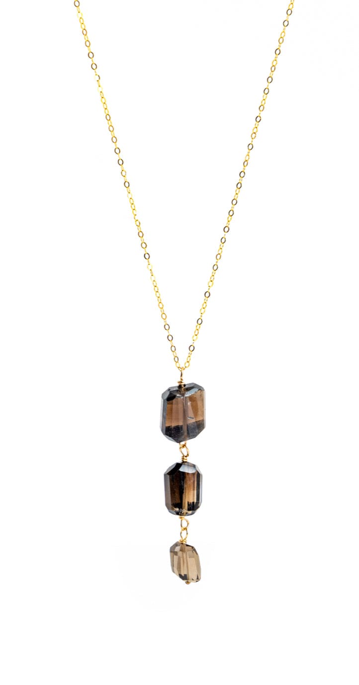 Liv & B Necklace Smokey Quartz Triple Chunk Gemstone Necklace