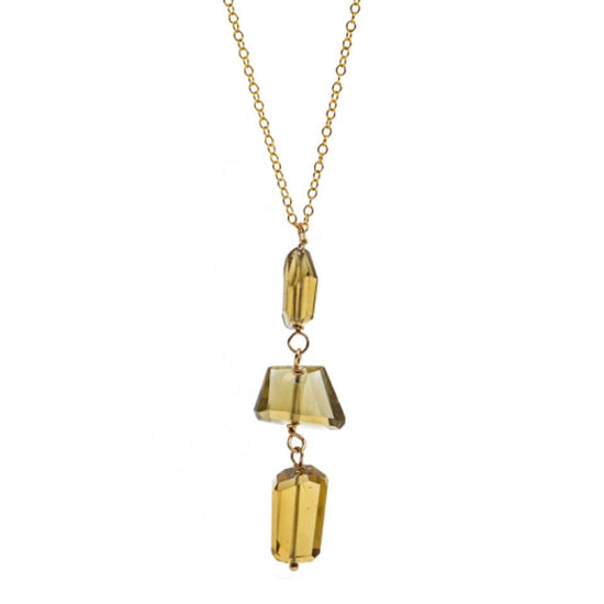Liv & B Necklace Whiskey Quartz Triple Chunk Gemstone Necklace