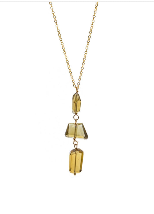 Liv & B Necklace Whiskey Quartz Triple Chunk Gemstone Necklace