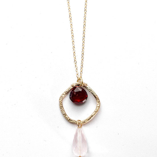 Liv & B Necklaces Garnet and Rose Quartz 14K Gold fill Necklace