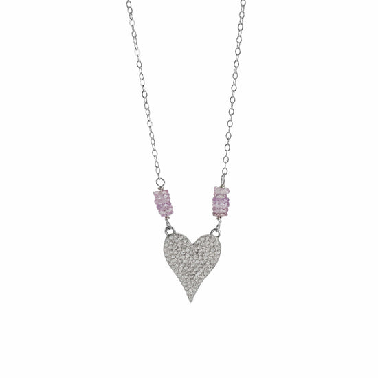 Liv & B Pave Diamond and Pink Sapphire Heart Necklace