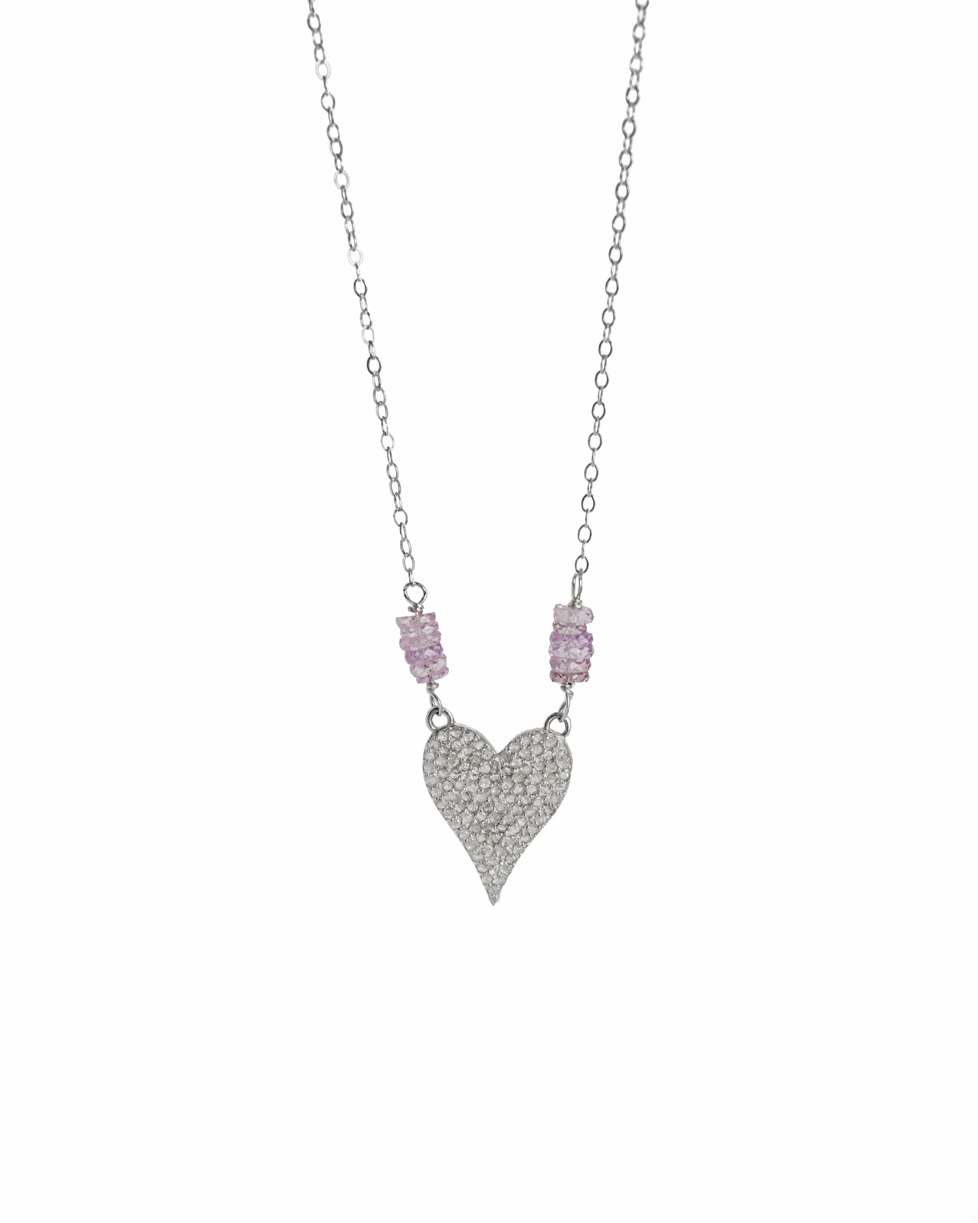 Liv & B Pave Diamond and Pink Sapphire Heart Necklace