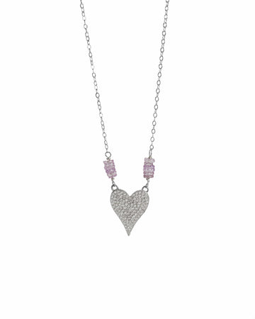 Liv & B Pave Diamond and Pink Sapphire Heart Necklace