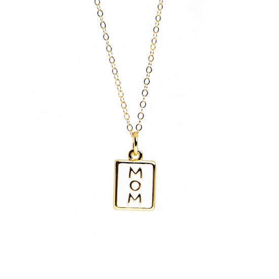 Liv & B Rectangular White Enamel Mom Necklace