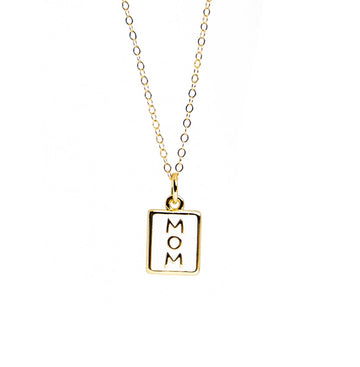 Liv & B Rectangular White Enamel Mom Necklace