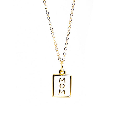 Liv & B Rectangular White Enamel Mom Necklace