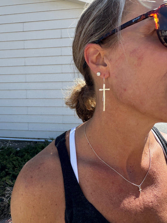 Liv & B Sterling Silver Cross Earrings