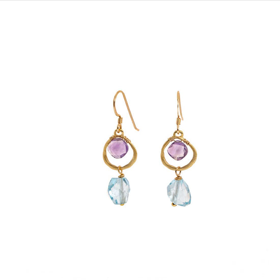 Liv & B Tiny Vermeil Aquamarine and Amethyst Earrings