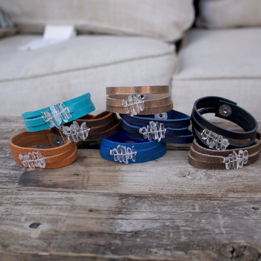 Athena Quartz Crystal Leather bracelet Liv and B Designs