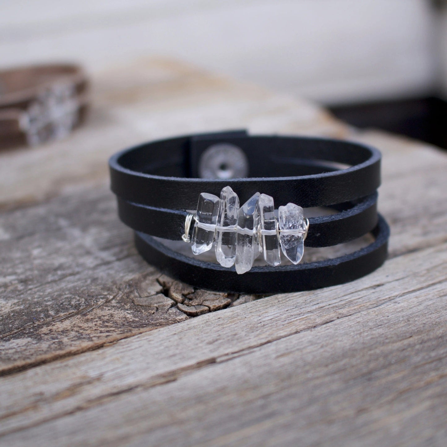 Athena Quartz Crystal Leather bracelet Liv and B Designs