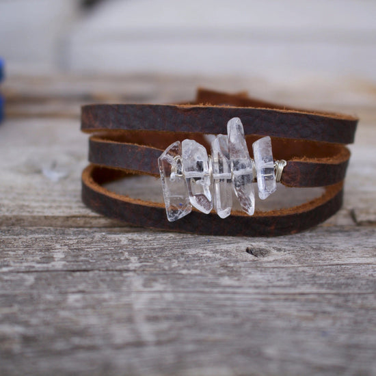 Athena Quartz Crystal Leather bracelet Liv and B Designs