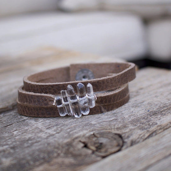 Athena Quartz Crystal Leather bracelet Liv and B Designs