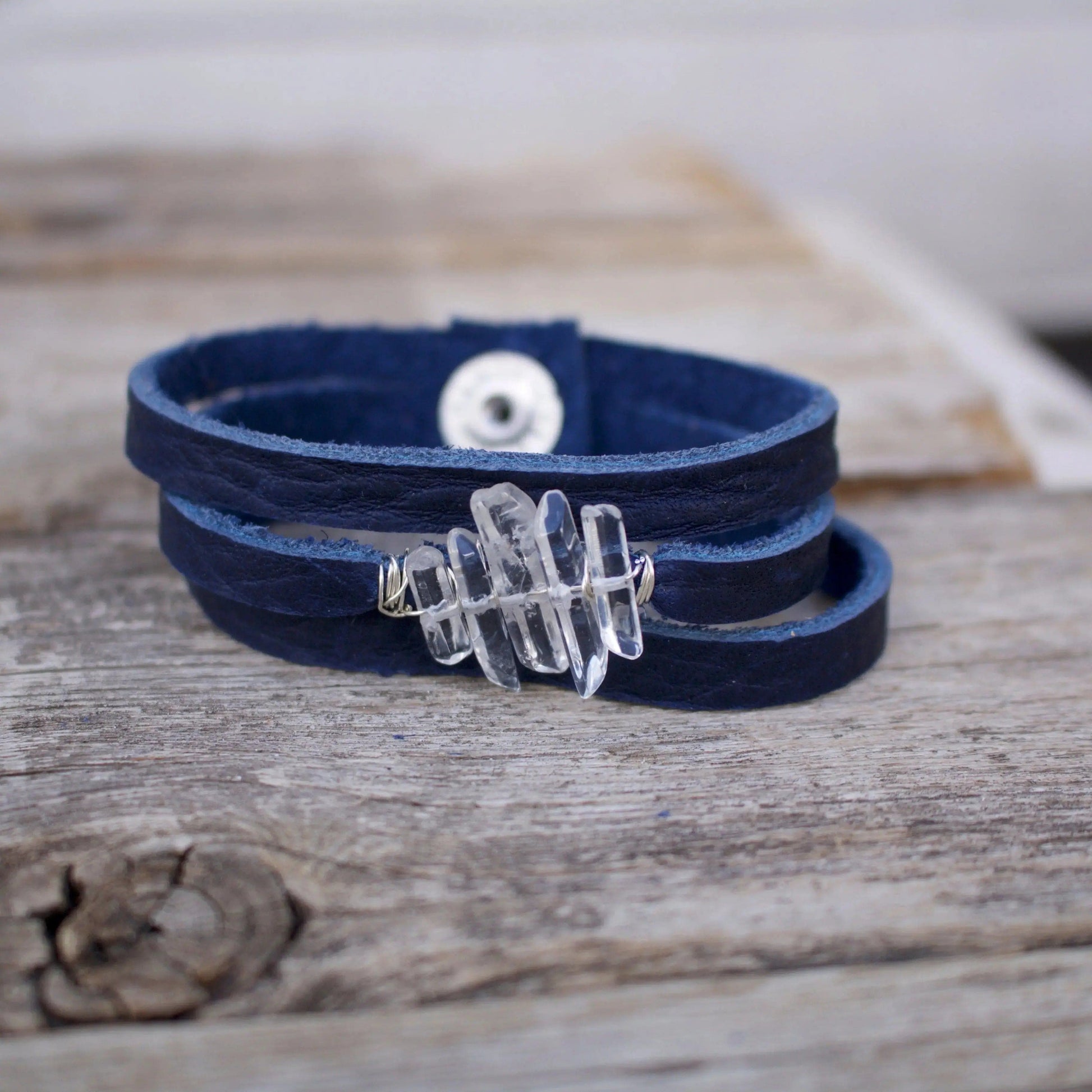 Athena Quartz Crystal Leather bracelet Liv and B Designs