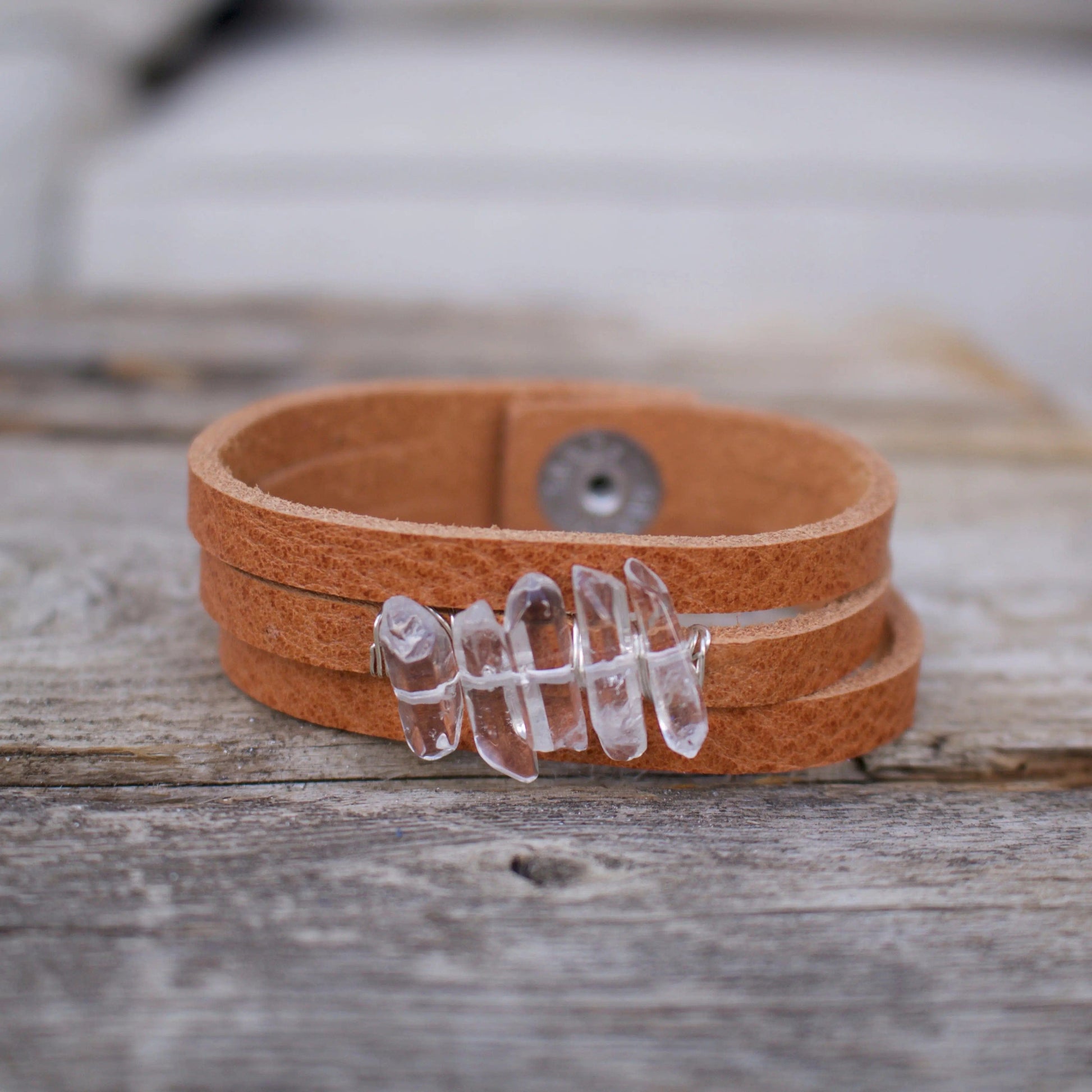 Athena Quartz Crystal Leather bracelet Liv and B Designs